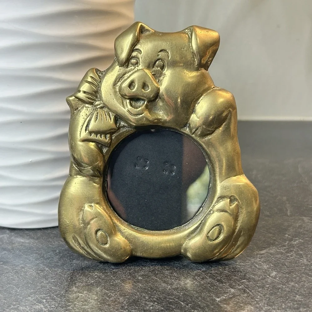 Vintage Brass‎ Pig Piggy Picture Frame 2